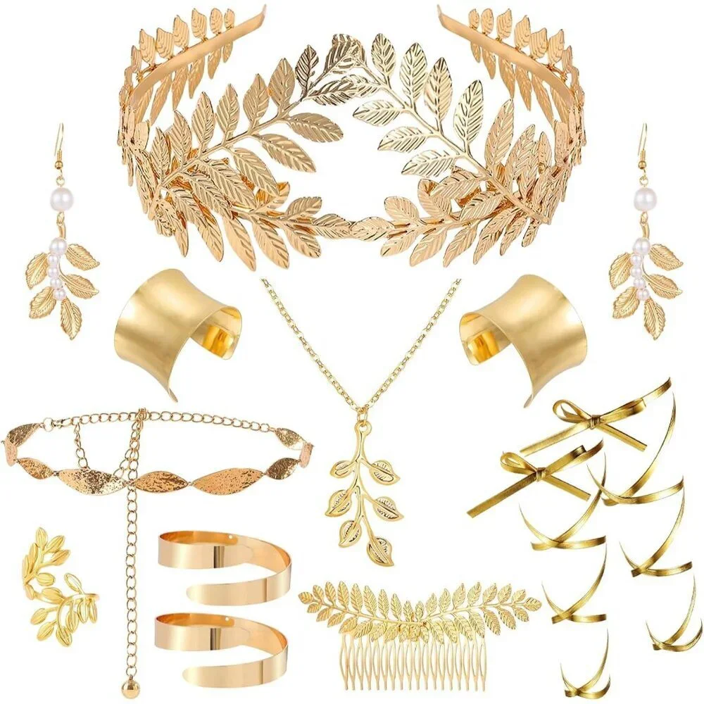 Greek Goddess Costume Accessories Set 12 pcs Leaf Crown Jewelry For Women